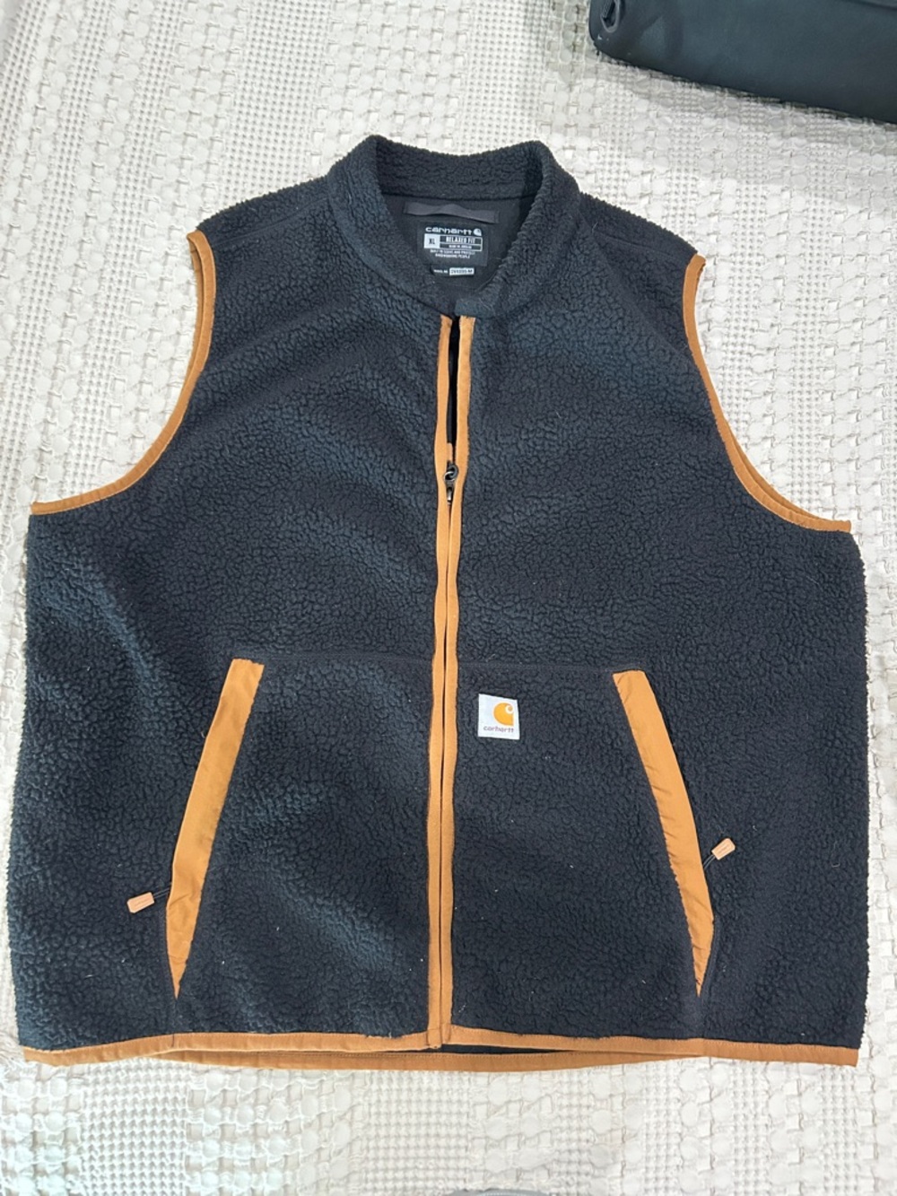 Carhartt Black Sherpa Vest with Tan Trim
